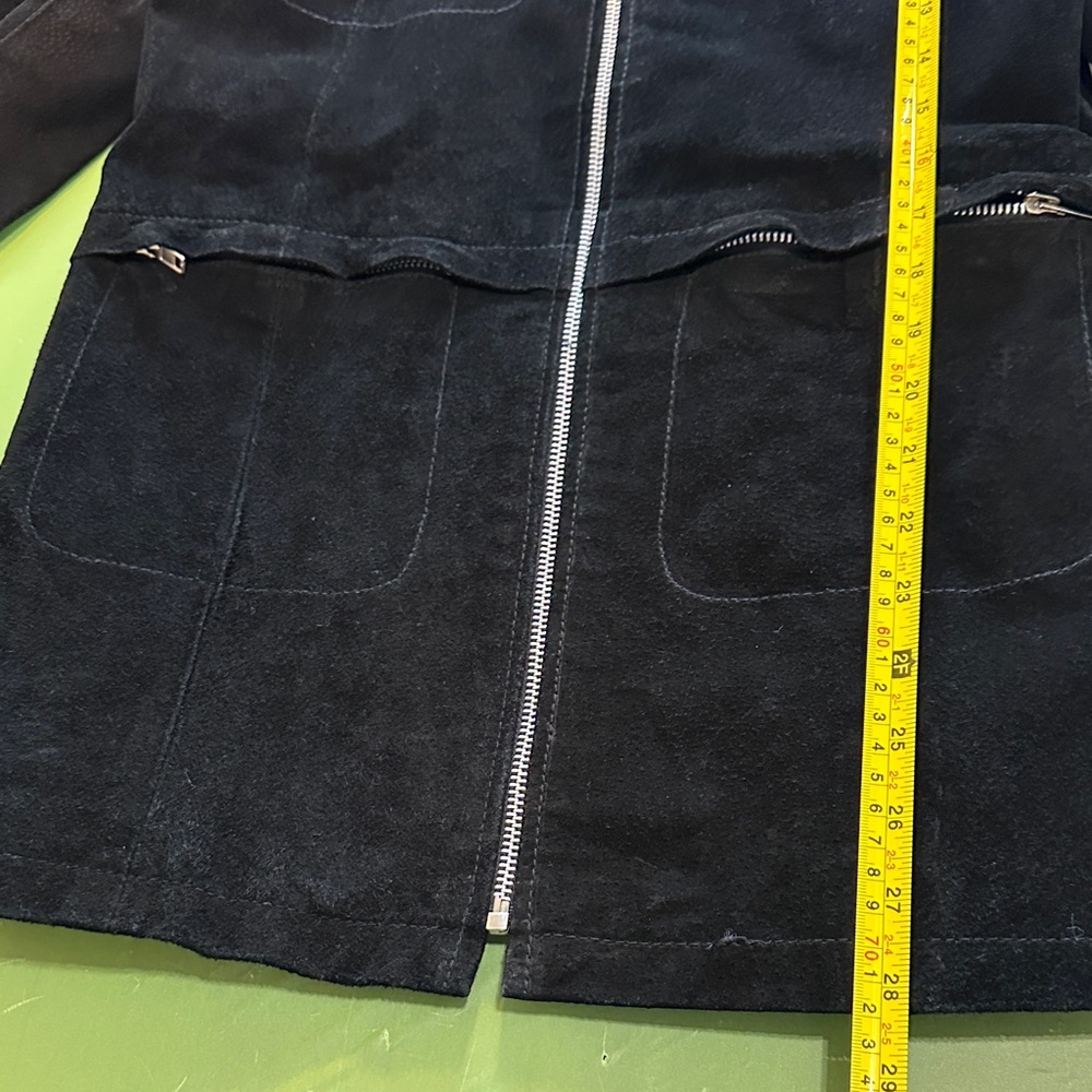Vintage Elegant Black Leather Long Jacket - Picture 3 of 5